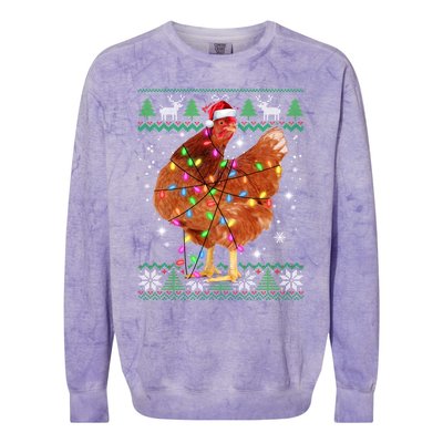 Ugly Christmas Chicken Santa Hat Lights Sweater Xmas Meaningful Gift Colorblast Crewneck Sweatshirt