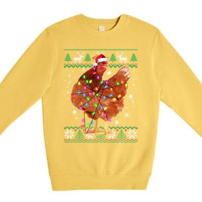 Ugly Christmas Chicken Santa Hat Lights Sweater Xmas Meaningful Gift Premium Crewneck Sweatshirt