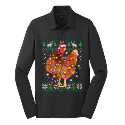 Ugly Christmas Chicken Santa Hat Lights Sweater Xmas Meaningful Gift Silk Touch Performance Long Sleeve Polo