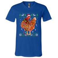 Ugly Christmas Chicken Santa Hat Lights Sweater Xmas Meaningful Gift V-Neck T-Shirt