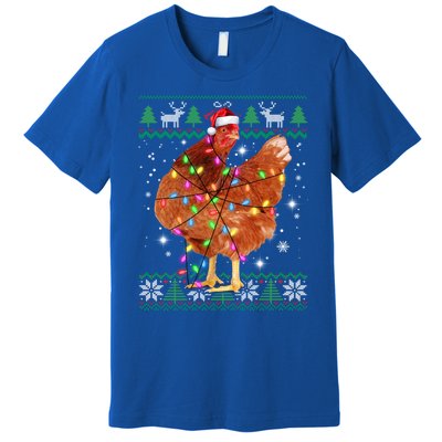 Ugly Christmas Chicken Santa Hat Lights Sweater Xmas Meaningful Gift Premium T-Shirt