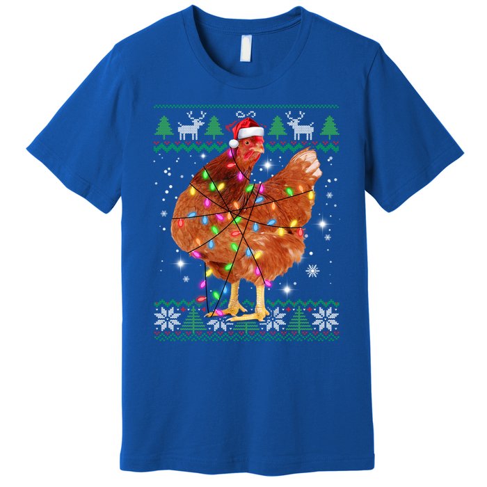 Ugly Christmas Chicken Santa Hat Lights Sweater Xmas Meaningful Gift Premium T-Shirt