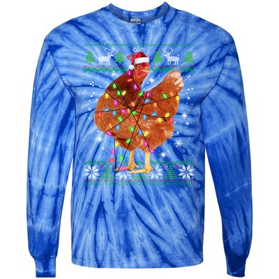 Ugly Christmas Chicken Santa Hat Lights Sweater Xmas Meaningful Gift Tie-Dye Long Sleeve Shirt