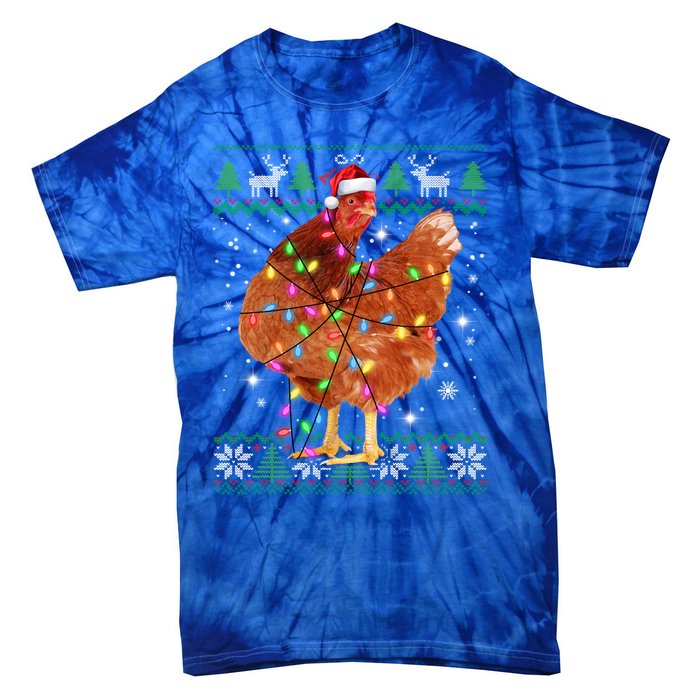 Ugly Christmas Chicken Santa Hat Lights Sweater Xmas Meaningful Gift Tie-Dye T-Shirt