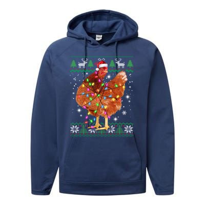 Ugly Christmas Chicken Santa Hat Lights Sweater Xmas Meaningful Gift Performance Fleece Hoodie