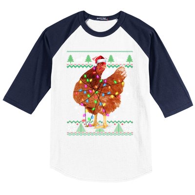 Ugly Christmas Chicken Santa Hat Lights Sweater Xmas Meaningful Gift Baseball Sleeve Shirt