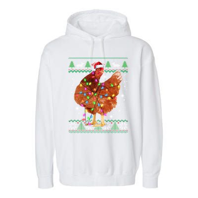 Ugly Christmas Chicken Santa Hat Lights Sweater Xmas Meaningful Gift Garment-Dyed Fleece Hoodie