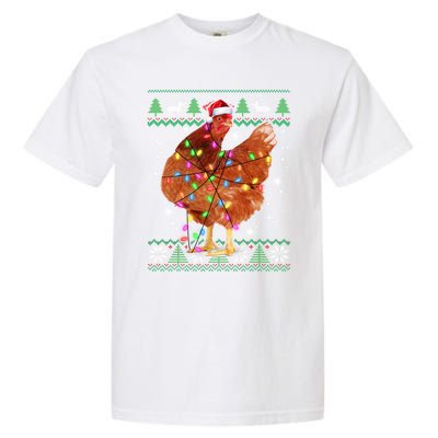 Ugly Christmas Chicken Santa Hat Lights Sweater Xmas Meaningful Gift Garment-Dyed Heavyweight T-Shirt