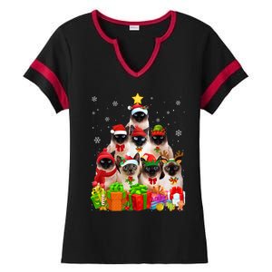 Ugly Christmas Cat Tree Funny Siamese Cat Xmas Cute Gift Ladies Halftime Notch Neck Tee