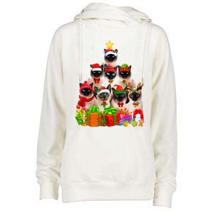 Ugly Christmas Cat Tree Funny Siamese Cat Xmas Cute Gift Womens Funnel Neck Pullover Hood