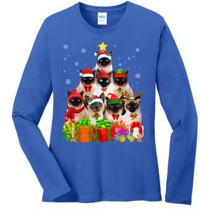 Ugly Christmas Cat Tree Funny Siamese Cat Xmas Cute Gift Ladies Long Sleeve Shirt