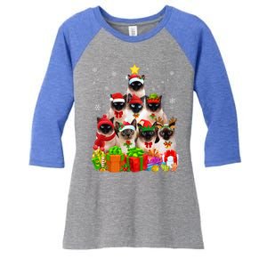 Ugly Christmas Cat Tree Funny Siamese Cat Xmas Cute Gift Women's Tri-Blend 3/4-Sleeve Raglan Shirt