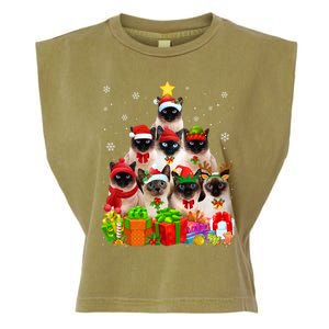 Ugly Christmas Cat Tree Funny Siamese Cat Xmas Cute Gift Garment-Dyed Women's Muscle Tee