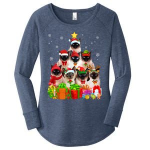 Ugly Christmas Cat Tree Funny Siamese Cat Xmas Cute Gift Women's Perfect Tri Tunic Long Sleeve Shirt