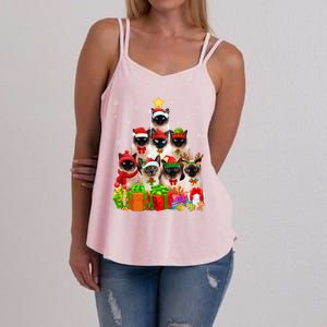 Ugly Christmas Cat Tree Funny Siamese Cat Xmas Cute Gift Women's Strappy Tank