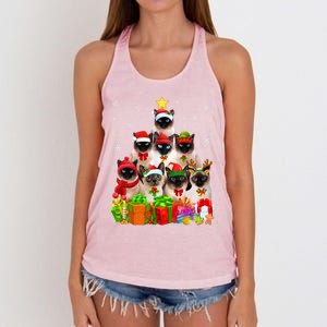 Ugly Christmas Cat Tree Funny Siamese Cat Xmas Cute Gift Women's Knotted Racerback Tank