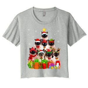 Ugly Christmas Cat Tree Funny Siamese Cat Xmas Cute Gift Women's Crop Top Tee