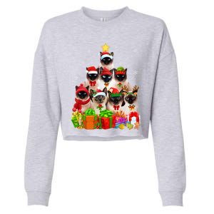 Ugly Christmas Cat Tree Funny Siamese Cat Xmas Cute Gift Cropped Pullover Crew