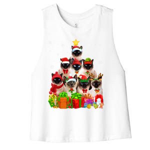 Ugly Christmas Cat Tree Funny Siamese Cat Xmas Cute Gift Women's Racerback Cropped Tank