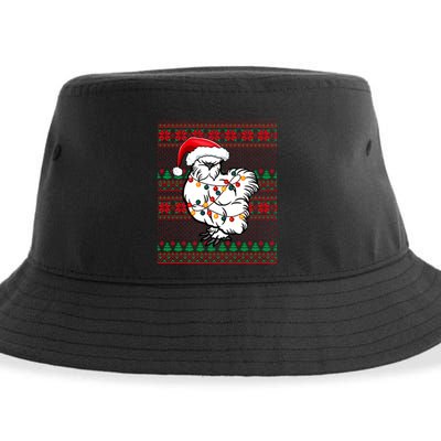 Ugly Christmas Chicken Santa Hat Lights Xmas Silkie Chicken Gift Sustainable Bucket Hat