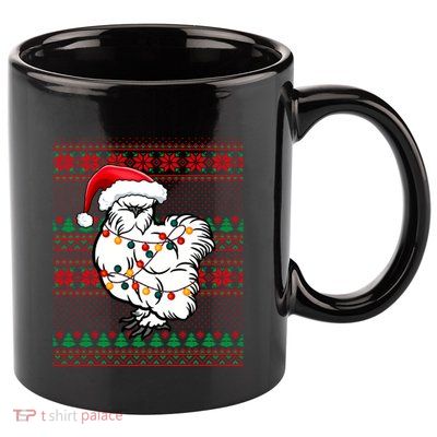 Ugly Christmas Chicken Santa Hat Lights Xmas Silkie Chicken Gift 11oz C Handle Ceramic Mug