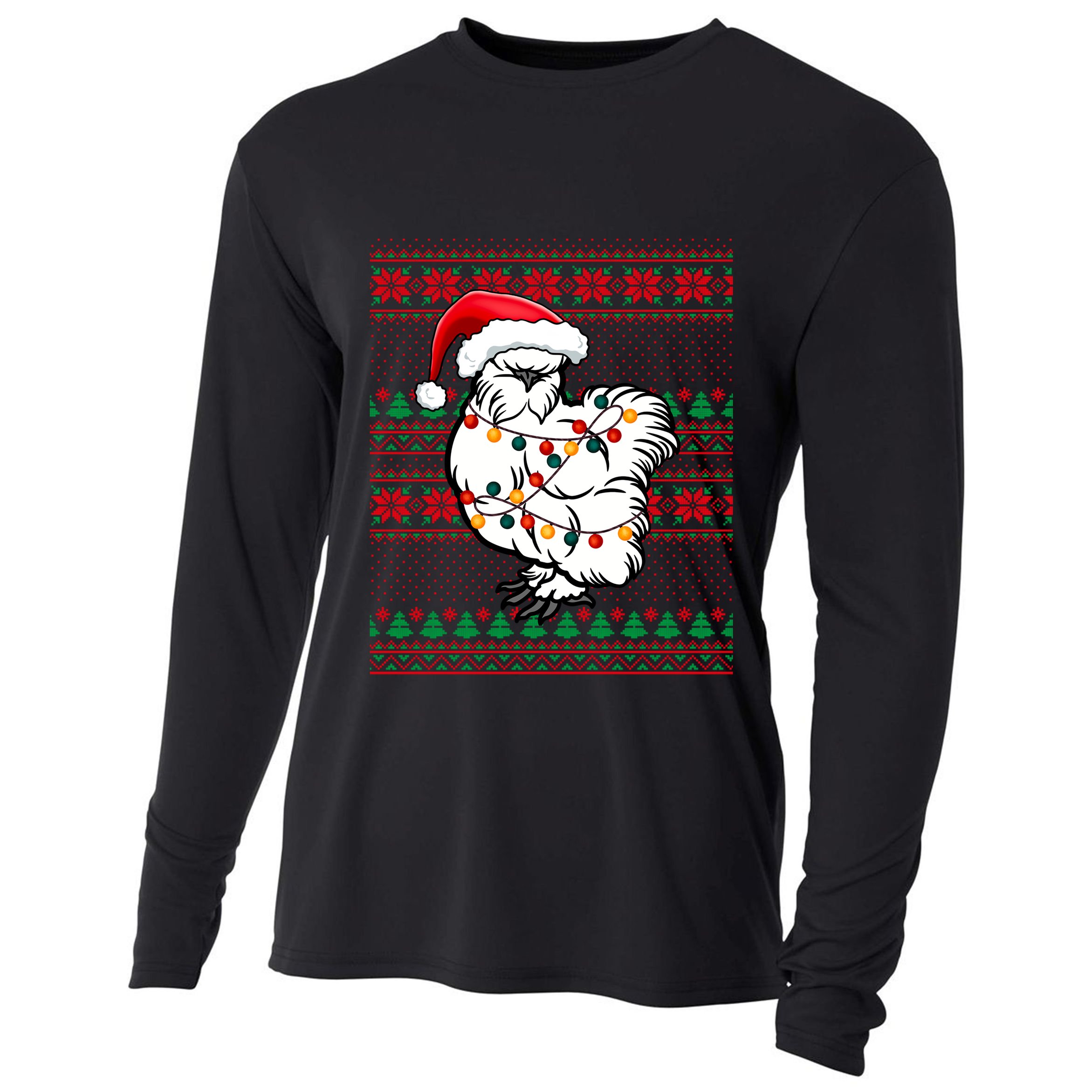 Ugly Christmas Chicken Santa Hat Lights Xmas Silkie Chicken Gift Cooling Performance Long Sleeve Crew