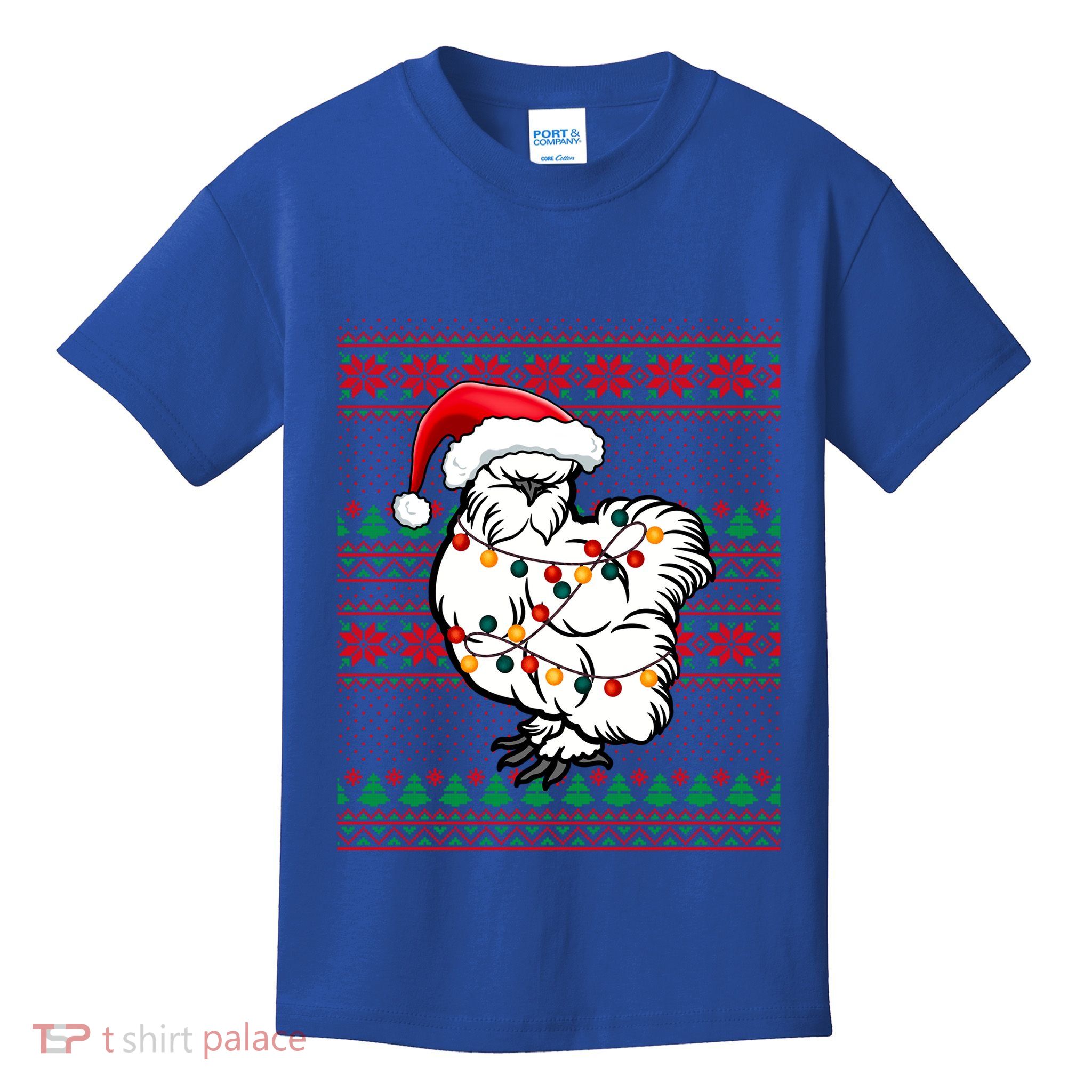 Ugly Christmas Chicken Santa Hat Lights Xmas Silkie Chicken Gift Kids T-Shirt