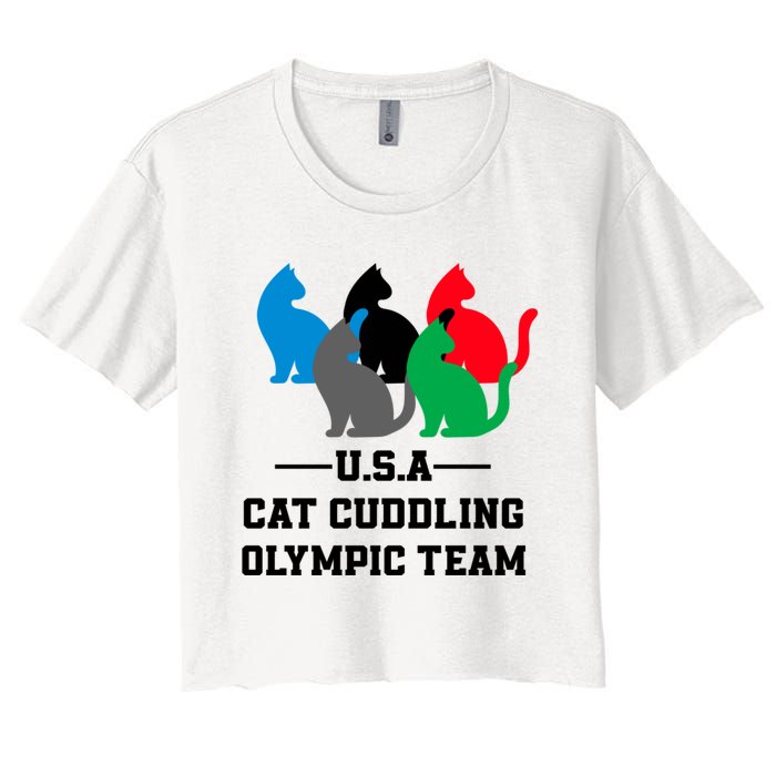 Usa Cat Cuddling Team Women's Crop Top Tee