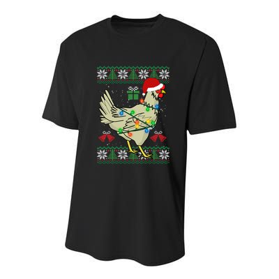 Ugly Christmas Chicken Sweater Santa Hat Lights Gift Youth Performance Sprint T-Shirt