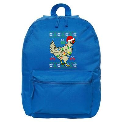 Ugly Christmas Chicken Sweater Santa Hat Lights Gift 16 in Basic Backpack