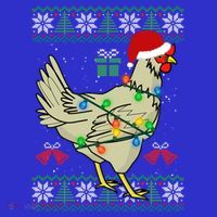 Ugly Christmas Chicken Sweater Santa Hat Lights Gift Women's V-Neck T-Shirt