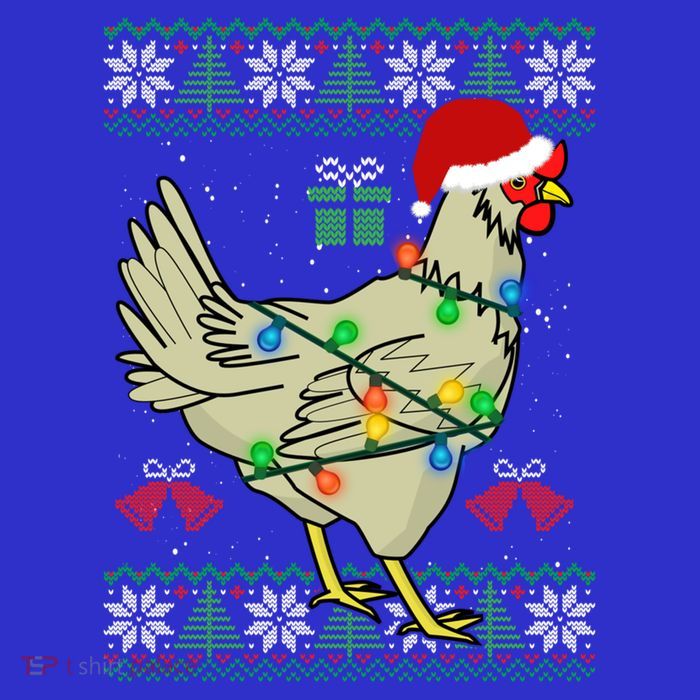 Ugly Christmas Chicken Sweater Santa Hat Lights Gift Women's V-Neck T-Shirt