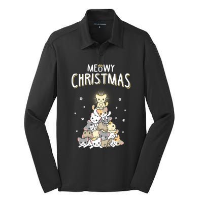 Ugly Cat Christmas Meow Christmas Gift Silk Touch Performance Long Sleeve Polo