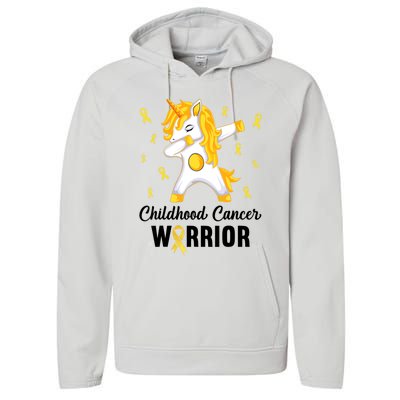 Unicorn Childhood Cancer Warrior In September We Wear Gold Performance Fleece Hoodie