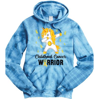 Unicorn Childhood Cancer Warrior In September We Wear Gold Tie Dye Hoodie