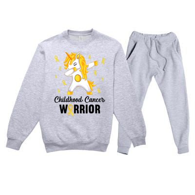 Unicorn Childhood Cancer Warrior In September We Wear Gold Premium Crewneck Sweatsuit Set