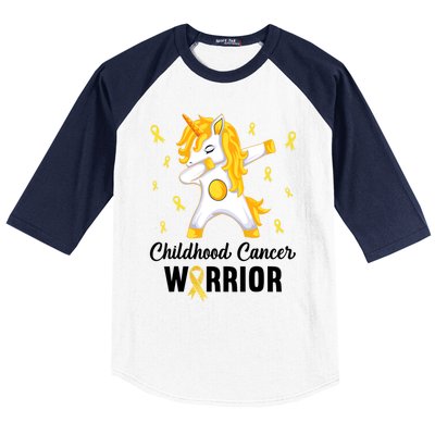 Unicorn Childhood Cancer Warrior In September We Wear Gold Baseball Sleeve Shirt