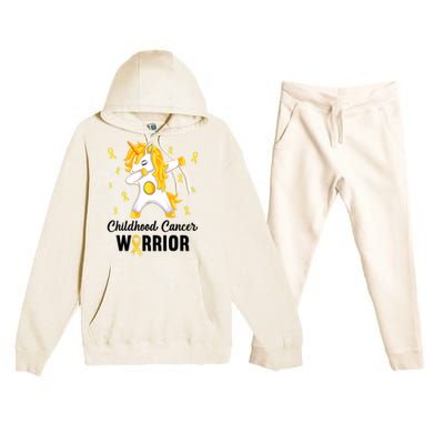 Unicorn Childhood Cancer Warrior In September We Wear Gold Premium Hooded Sweatsuit Set