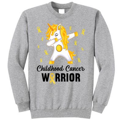 Unicorn Childhood Cancer Warrior In September We Wear Gold Tall Sweatshirt