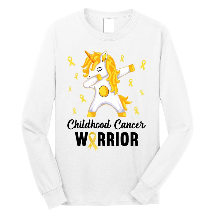 Unicorn Childhood Cancer Warrior In September We Wear Gold Long Sleeve Shirt