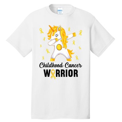 Unicorn Childhood Cancer Warrior In September We Wear Gold Tall T-Shirt