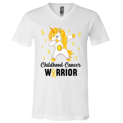 Unicorn Childhood Cancer Warrior In September We Wear Gold V-Neck T-Shirt