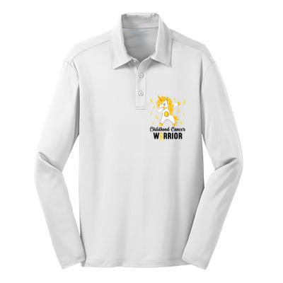 Unicorn Childhood Cancer Warrior In September We Wear Gold Silk Touch Performance Long Sleeve Polo