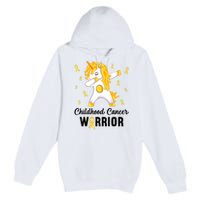 Unicorn Childhood Cancer Warrior In September We Wear Gold Premium Pullover Hoodie