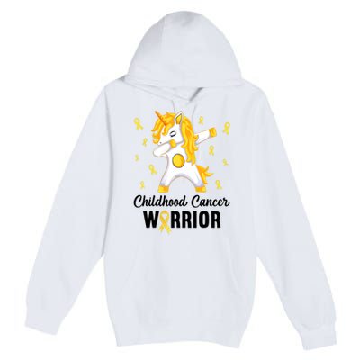 Unicorn Childhood Cancer Warrior In September We Wear Gold Premium Pullover Hoodie