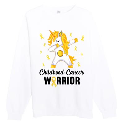 Unicorn Childhood Cancer Warrior In September We Wear Gold Premium Crewneck Sweatshirt