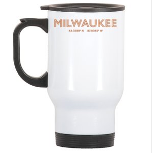 USA City Coordinates US Milwaukee Stainless Steel Travel Mug