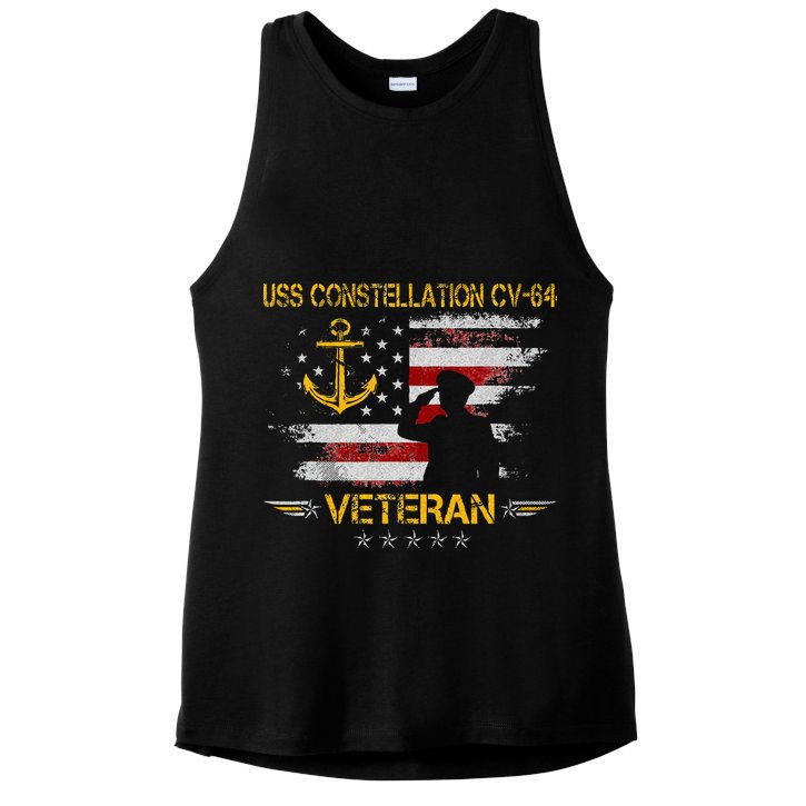 USS Constellation CV 64 Aircraft Carrier Veteran Flag Retro Ladies PosiCharge Tri-Blend Wicking Tank