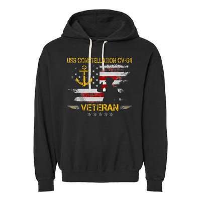 USS Constellation CV 64 Aircraft Carrier Veteran Flag Retro Garment-Dyed Fleece Hoodie