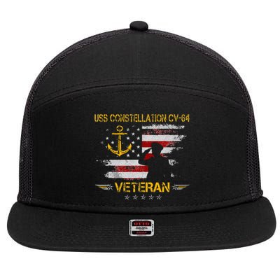 USS Constellation CV 64 Aircraft Carrier Veteran Flag Retro 7 Panel Mesh Trucker Snapback Hat